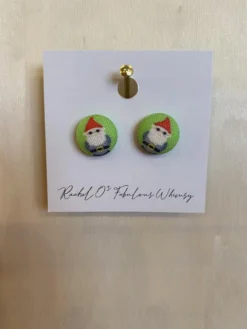 Rachel O's -Lawn Gnome Fabric Button Earrings