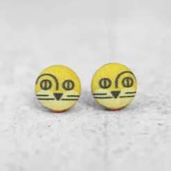 Rachel O's - Retro Lion Fabric Button Earrings Jewelry