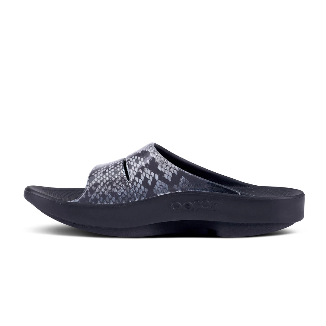 Oofos OOahh Luxe Slide | Black Snake Women's 7 Oofos OOahh Luxe Slide | Black Snake Women's