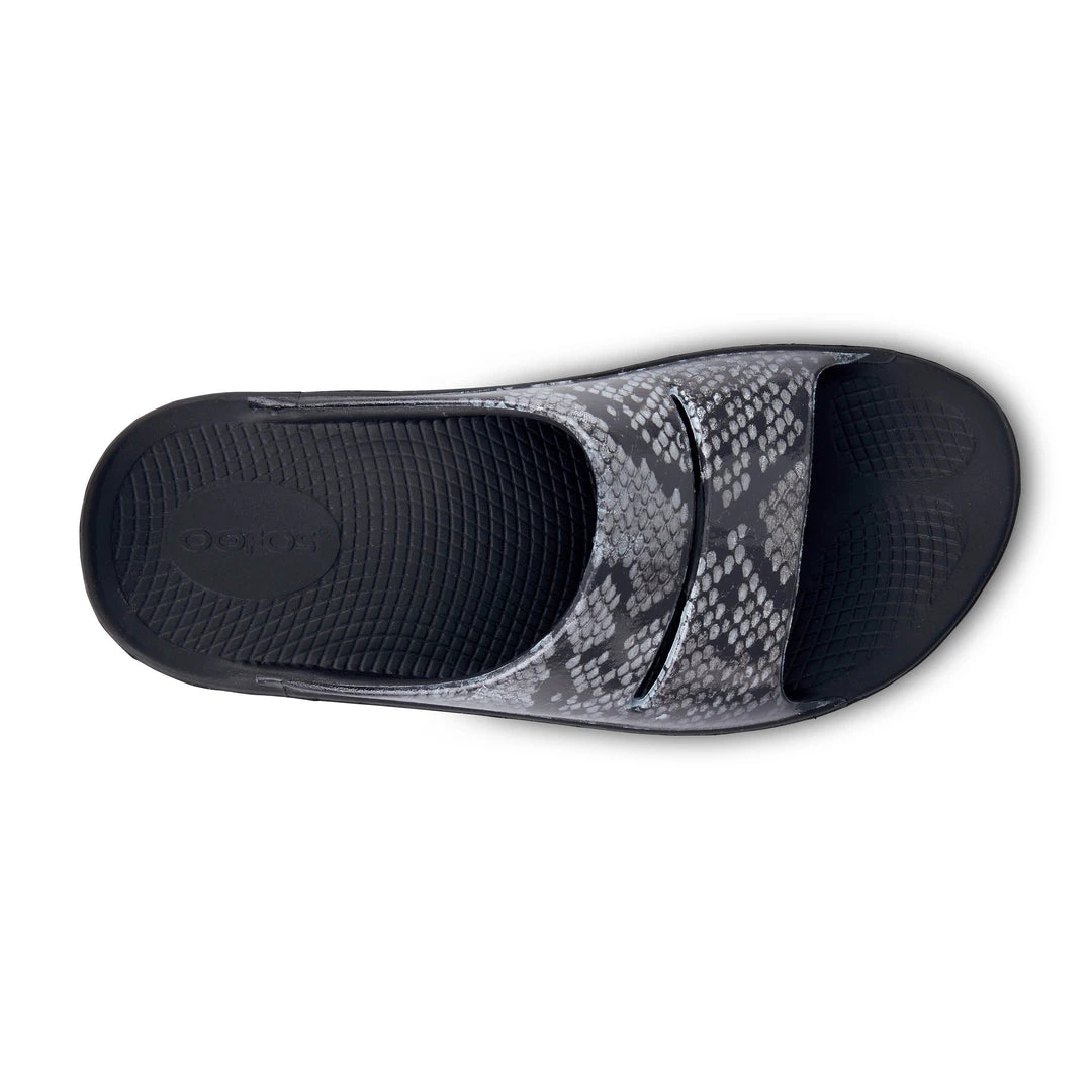 Oofos OOahh Luxe Slide | Black Snake Women's 8 Oofos OOahh Luxe Slide | Black Snake Women's