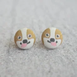 Jewelry Rachel O's - Corgi Fabric Button Earrings