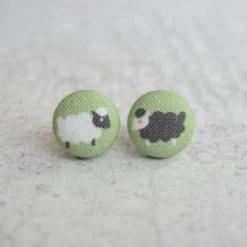 Rachel O's - Two Sheep Fabric Button Earrings Jewelry