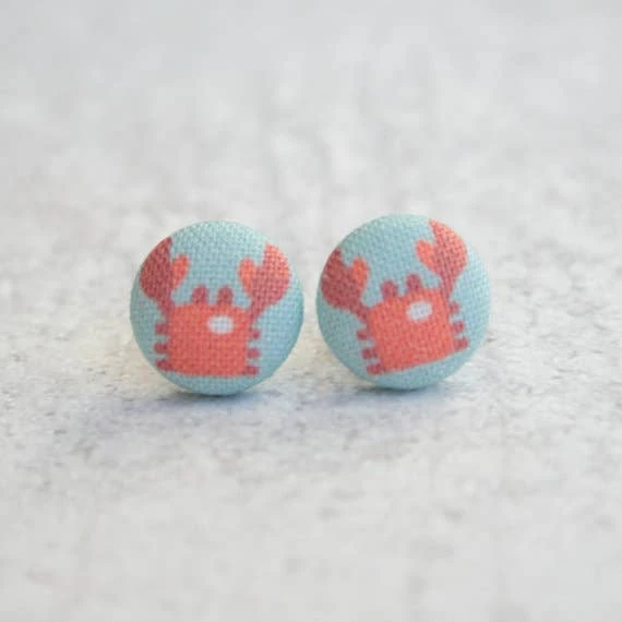 Jewelry Rachel O's - Crabs Fabric Button Earrings 3 Jewelry Rachel O's - Crabs Fabric Button Earrings