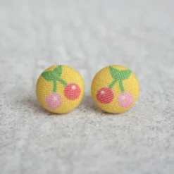 Rachel O's - Cherries Fabric Button Earrings Jewelry