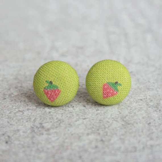 Jewelry Rachel O's - Sweet Strawberry Fabric Button Earrings 3 Jewelry Rachel O's - Sweet Strawberry Fabric Button Earrings