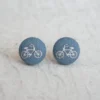 Rachel O's - Tiny Navy Bikes Fabric Button Earrings Jewelry 2 Rachel O's - Tiny Navy Bikes Fabric Button Earrings Jewelry