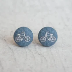 Rachel O's - Tiny Navy Bikes Fabric Button Earrings Jewelry