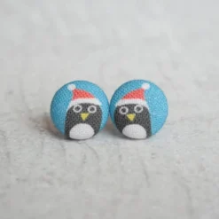 Rachel O's - Santa Penguins Fabric Covered Button Earrings
