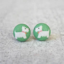 Jewelry Rachel O's - Westie Fabric Button Earrings