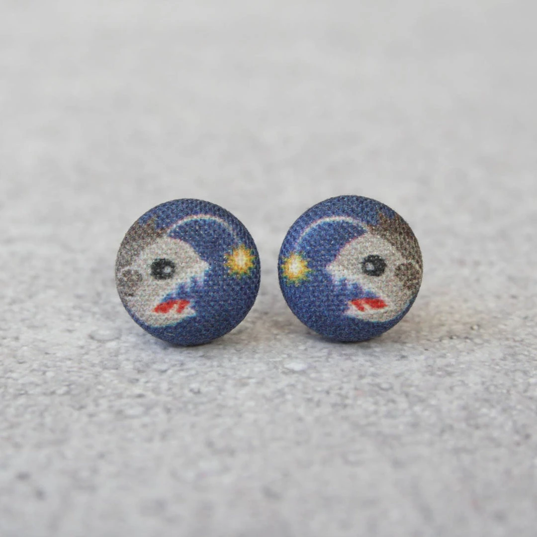 Jewelry Rachel O's - Anglerfish Fabric Button Earrings 3 Jewelry Rachel O's - Anglerfish Fabric Button Earrings