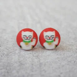 Rachel O's - Lucky Cat Fabric Button Earrings Jewelry