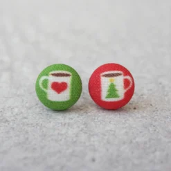 Rachel O's - Hot Chocolate Fabric Button Earrings Jewelry
