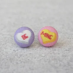 Rachel O's - Be Mine Heart Fabric Button Earrings Jewelry