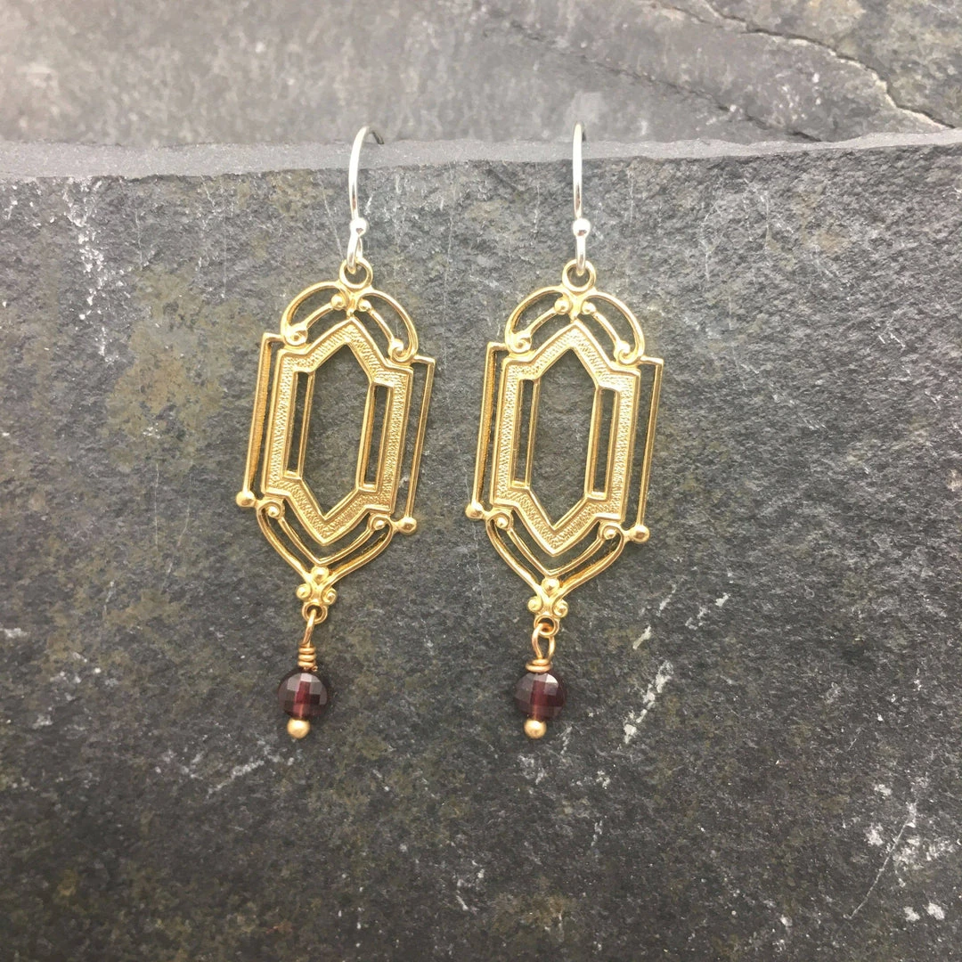 Elizabeth Jewelry Accessories & Sundries Gold Victorian Drop With Faceted Garnet Earring 3 Elizabeth Jewelry Accessories & Sundries Gold Victorian Drop With Faceted Garnet Earring