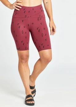 Oiselle Bottoms Long Power Pocket Shorts | Crimson Bird Print