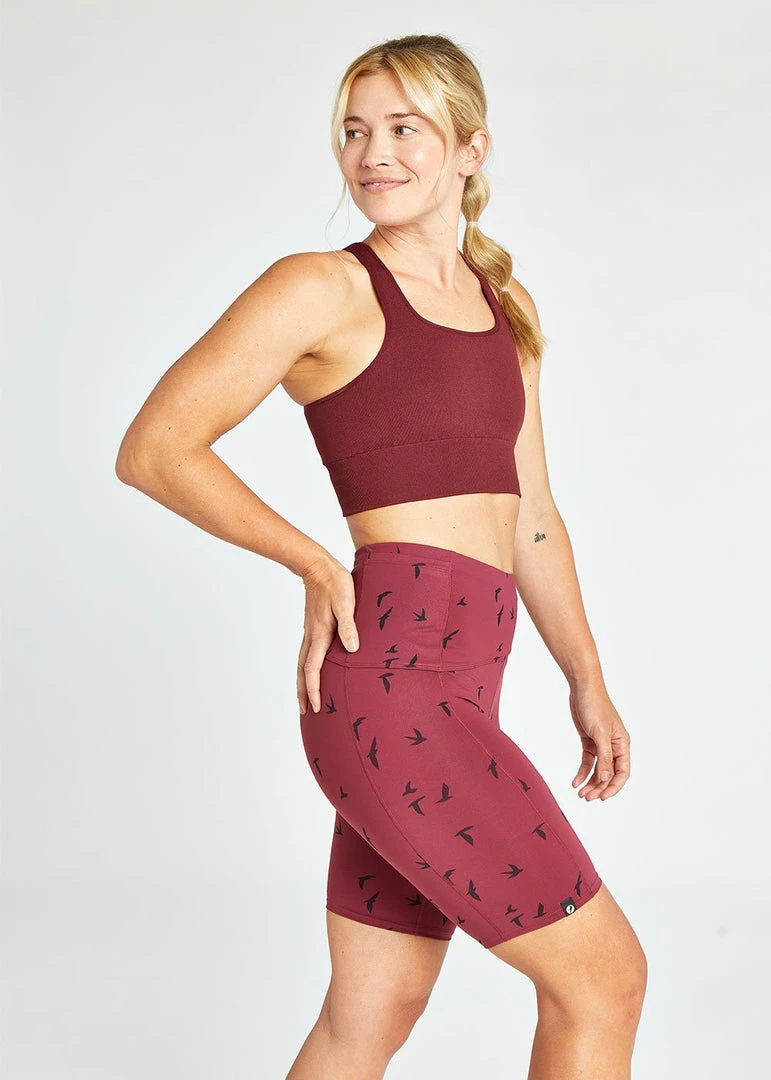 Oiselle Bottoms Long Power Pocket Shorts | Crimson Bird Print 6 Oiselle Bottoms Long Power Pocket Shorts | Crimson Bird Print