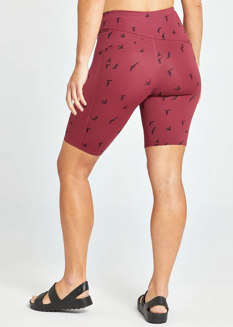 Oiselle Bottoms Long Power Pocket Shorts | Crimson Bird Print 5 Oiselle Bottoms Long Power Pocket Shorts | Crimson Bird Print