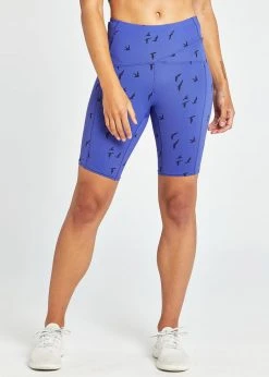 Oiselle Bottoms Long Power Pocket Shorts | Lapis Bird Print