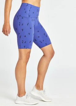 Oiselle Bottoms Long Power Pocket Shorts | Lapis Bird Print