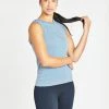 Oiselle Tops Women's Flow Tank | Caspian Blue/White