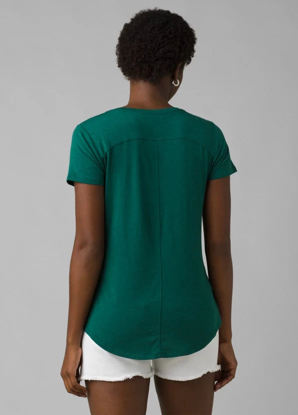 Prana Tops Women's Foundation V-Neck Tee | Deep Pine Heather 4 Prana Tops Women's Foundation V-Neck Tee | Deep Pine Heather