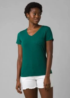Prana Tops Women's Foundation V-Neck Tee | Deep Pine Heather 8 Prana Tops Women's Foundation V-Neck Tee | Deep Pine Heather