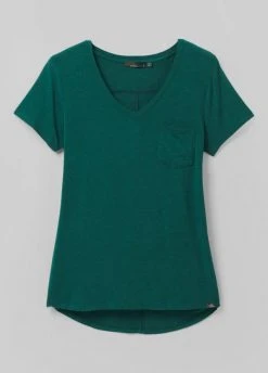 Prana Tops Women's Foundation V-Neck Tee | Deep Pine Heather 9 Prana Tops Women's Foundation V-Neck Tee | Deep Pine Heather