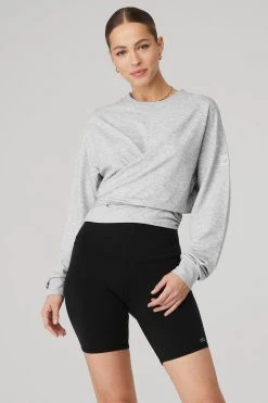 Alo Tops Women's Dreamy Wrap Pullover | Athletic Heather Grey