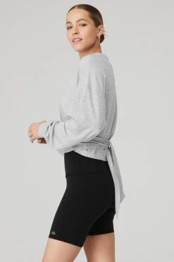 Alo Tops Women's Dreamy Wrap Pullover | Athletic Heather Grey