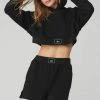 Alo Tops Women's Quilted Cropped Arena Hoodie | Black 1 Alo Tops Women's Quilted Cropped Arena Hoodie | Black