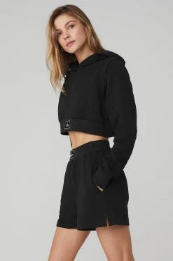 Alo Tops Women's Quilted Cropped Arena Hoodie | Black