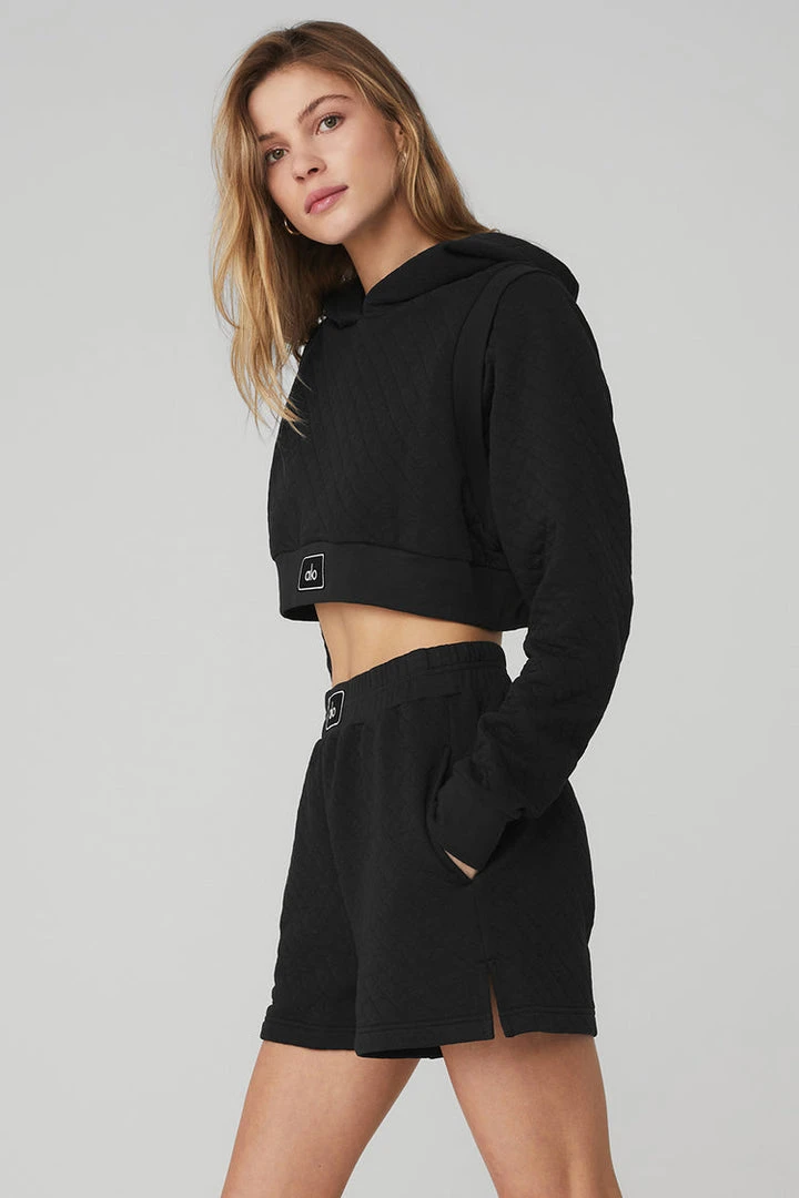 Alo Tops Women's Quilted Cropped Arena Hoodie | Black 4 Alo Tops Women's Quilted Cropped Arena Hoodie | Black
