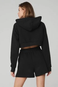 Alo Tops Women's Quilted Cropped Arena Hoodie | Black 8 Alo Tops Women's Quilted Cropped Arena Hoodie | Black