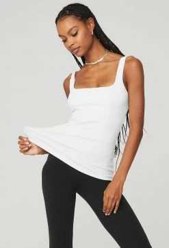 Alo Women's Ribbed Minimalist Tank | White Tops