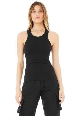 Alo Women's Ribbed Aspire Tank | Black Tops