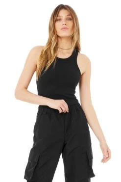 Alo Women's Ribbed Aspire Tank | Black Tops