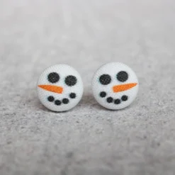 Jewelry Rachel O's - Snow Man Face Fabric Button Earrings