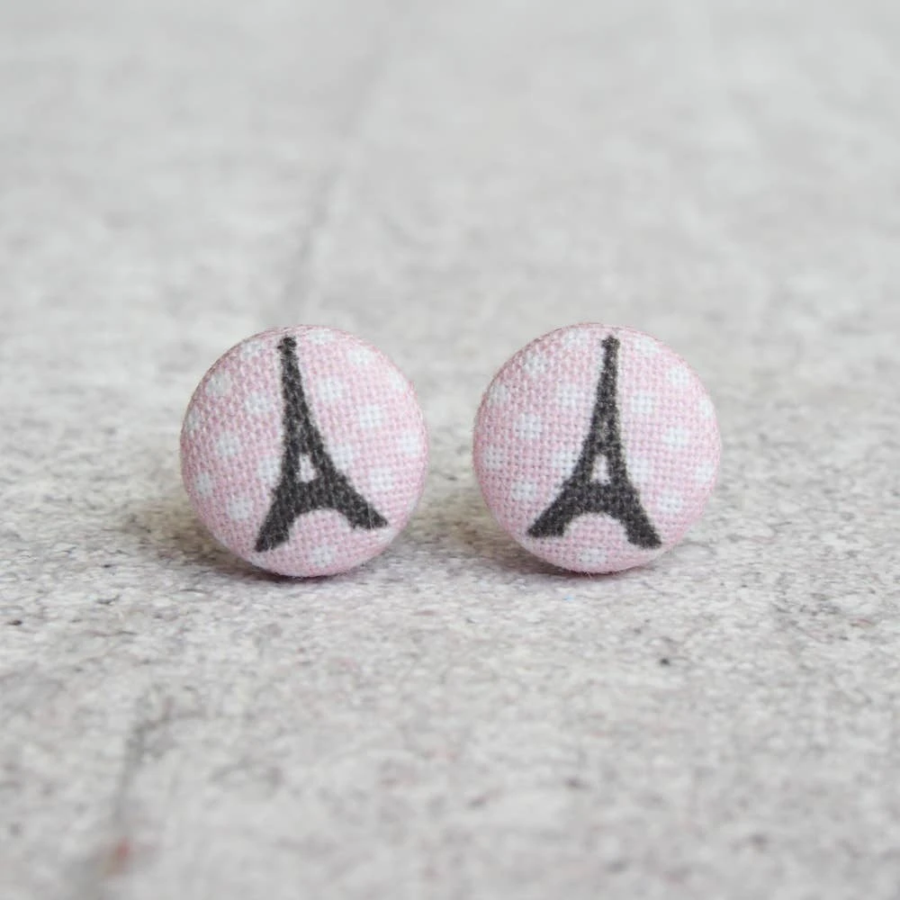 Rachel O's - Eiffel Tower Fabric Button Earrings Jewelry 3 Rachel O's - Eiffel Tower Fabric Button Earrings Jewelry