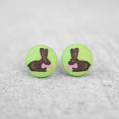 Rachel O's - Chocolate Easter Bunny Fabric Button Earrings Jewelry