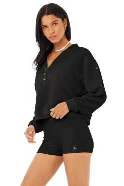 Alo Women's Waffle Cropped Henley | Black