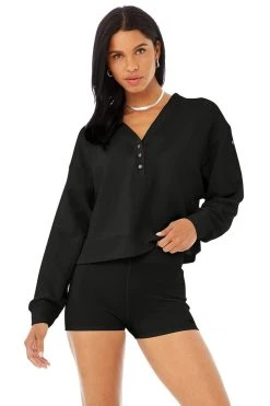 Alo Women's Waffle Cropped Henley | Black