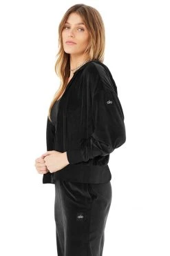 Alo Tops Women's Velour Full Zip Hoodie | Black