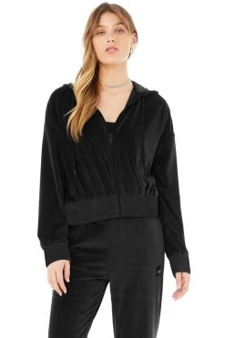 Alo Tops Women's Velour Full Zip Hoodie | Black
