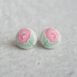 Rachel O's - Faded Rose Fabric Button Earrings Jewelry