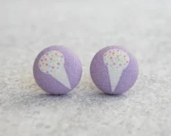 Rachel O's -Ice Cream Cone Fabric Button Earrings