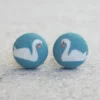 Rachel O's -Swans Fabric Button Earrings Jewelry