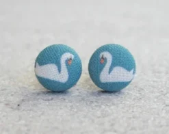 Rachel O's -Swans Fabric Button Earrings Jewelry