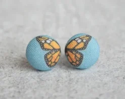 Rachel O's - Butterfly Wings Fabric Button Earrings Jewelry