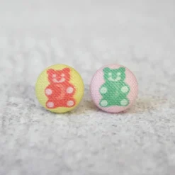 Rachel O's - Gummy Bear Fabric Button Earrings