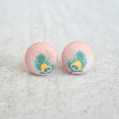 Rachel O's Peacock Feather Fabric Button Earrings